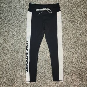 Love & Sports High-Rise Logo Leggings Black & White Colorblock Size M